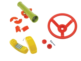 Spielset 2 inkl. Teleskop - Fernrohr, Lenkrad rot Ø 33 cm, Telefon