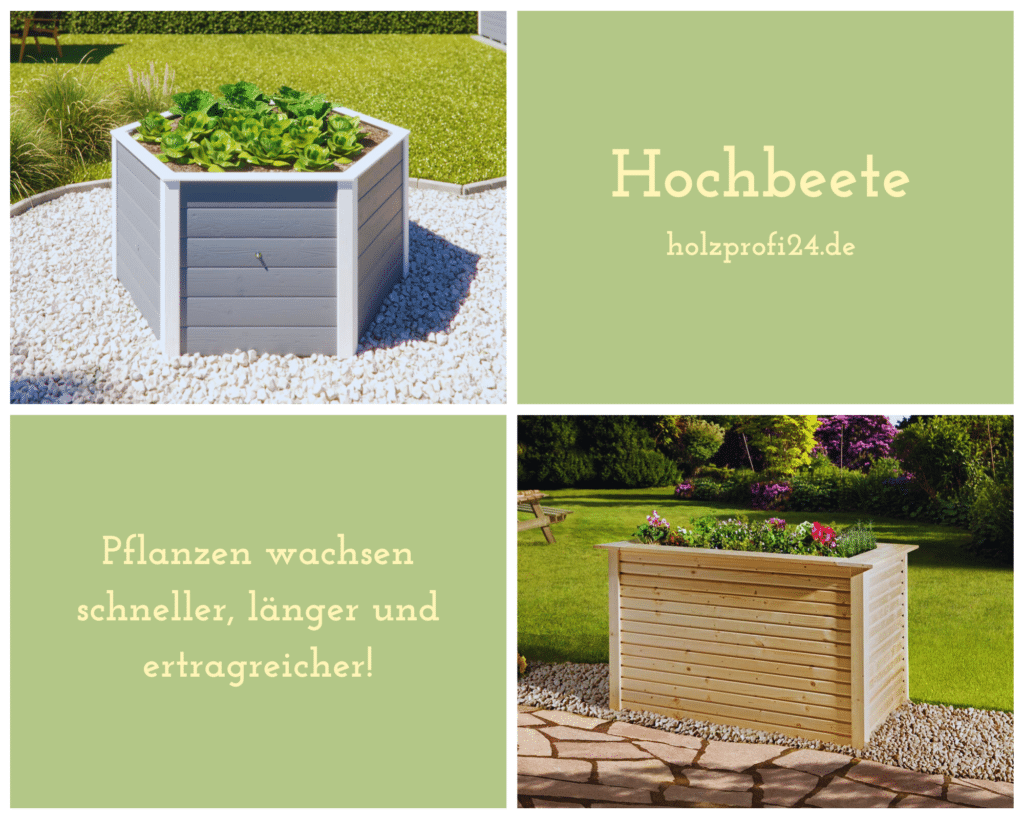 zwei Hochbeete in einem Garten auf Steinen