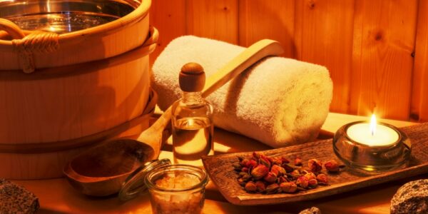 Cosy,Atmosphere,In,The,Sauna,In,A,Spa,Area,Of