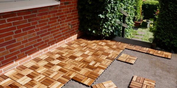 Lay,Wooden,Tiles,On,A,Terrace.,Square,Wood,Panels,Are